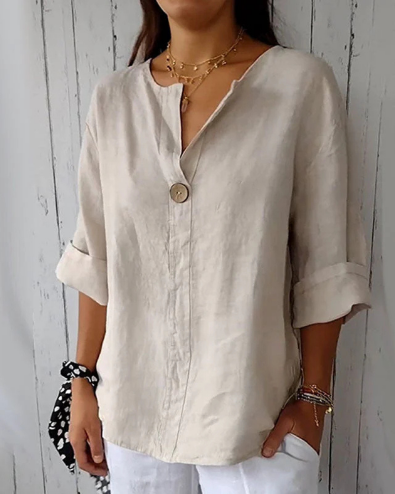 ARAI - Haut à col en V avec boutons en coton et lin