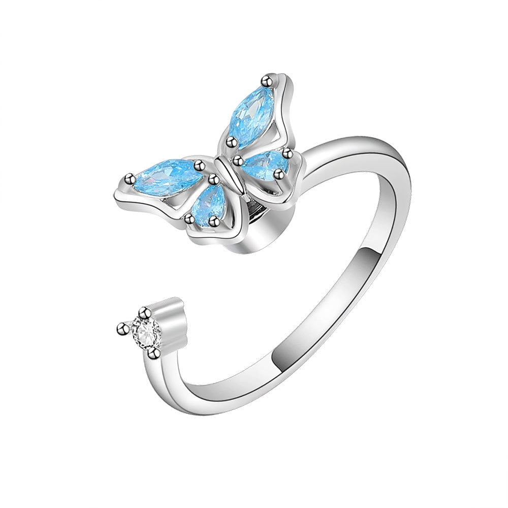 Yani – Bague Fidget Papillon Bleu en Finition Argentée