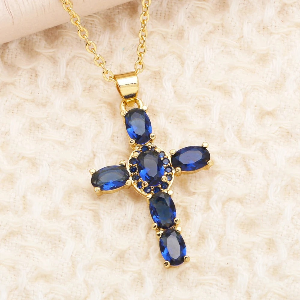 Collier Croix plaqué or 18K avec zircon