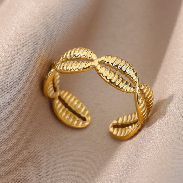 Bague Ajustable Coquillage Cauris plaquée or 18K