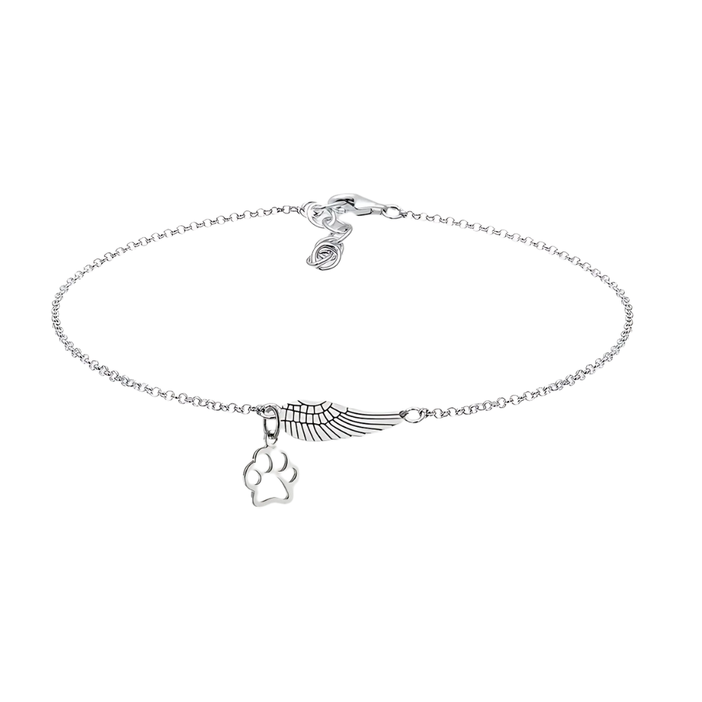 Bracelet commémoratif en argent avec ailes d'ange et empreinte de patte | Marike