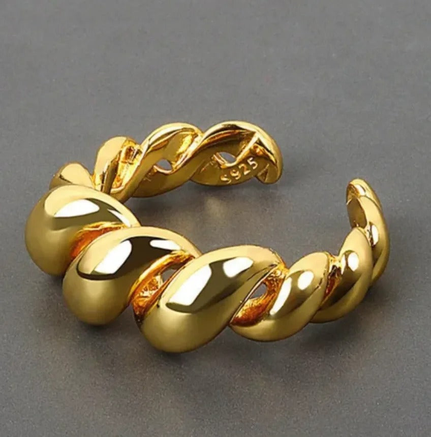 Bague Ajustable Ouverte Torsadée plaquée or 18K