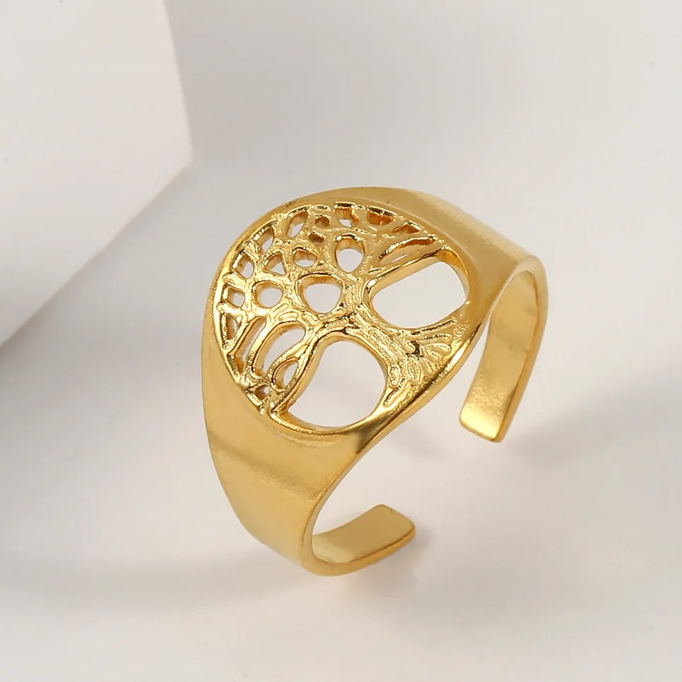 Bague Arbre de Vie Ajustable plaquée or 18K