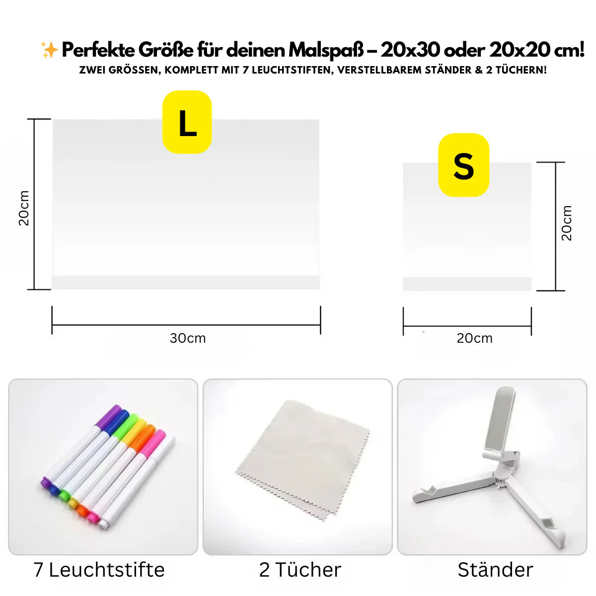 Tableau lumineux LED (incluant 7 stylos lumineux et 25 pochoirs)