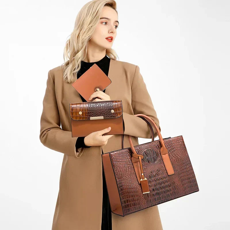 Stella™ | Ensemble de sacs à main élégant avec motif crocodile, portefeuille et pochette