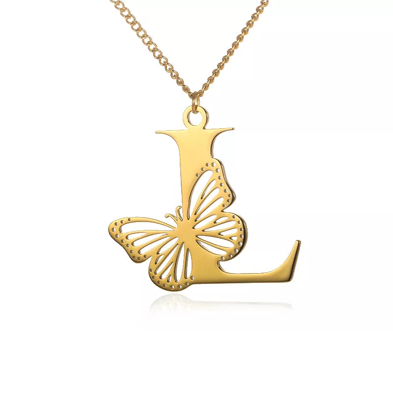 Collier initiales papillon liberté plaqué or 18 carats