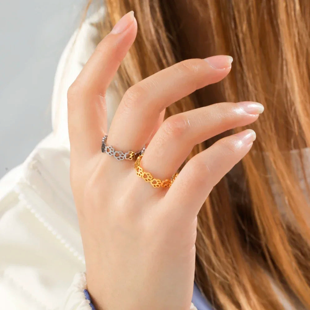 OVA – Bague empreinte de patte ajustable en argent et or