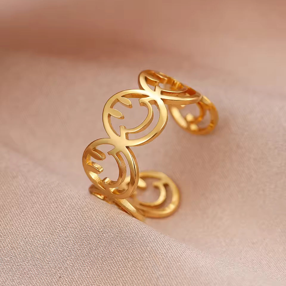 Bague Ajustable Smiley plaquée or 18K