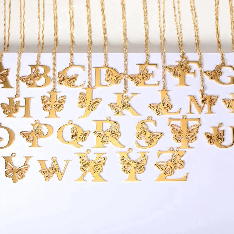 Collier initiales papillon liberté plaqué or 18 carats