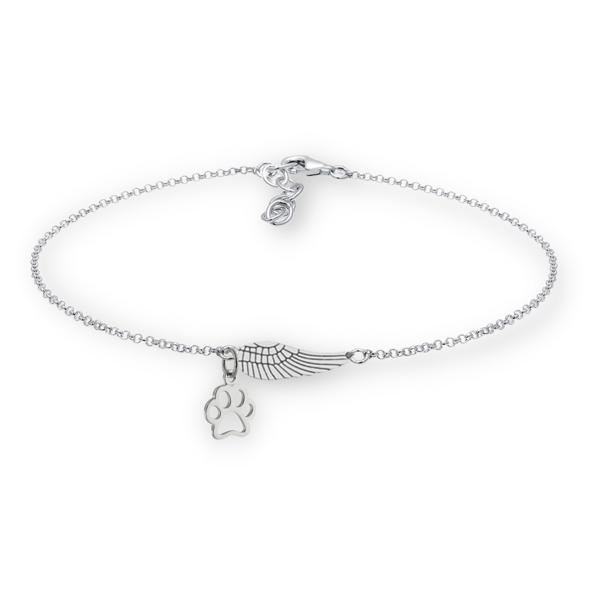 Bracelet commémoratif en argent avec ailes d'ange et empreinte de patte | Marike