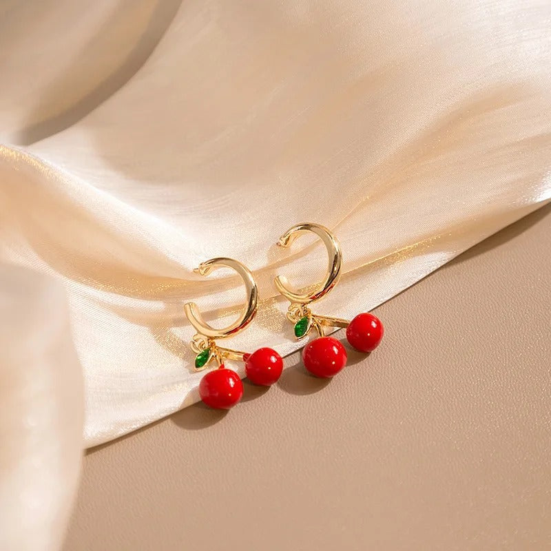 Boucles d'oreilles pendantes en plaqué or et fruits émaillés pour femmes - Amelie