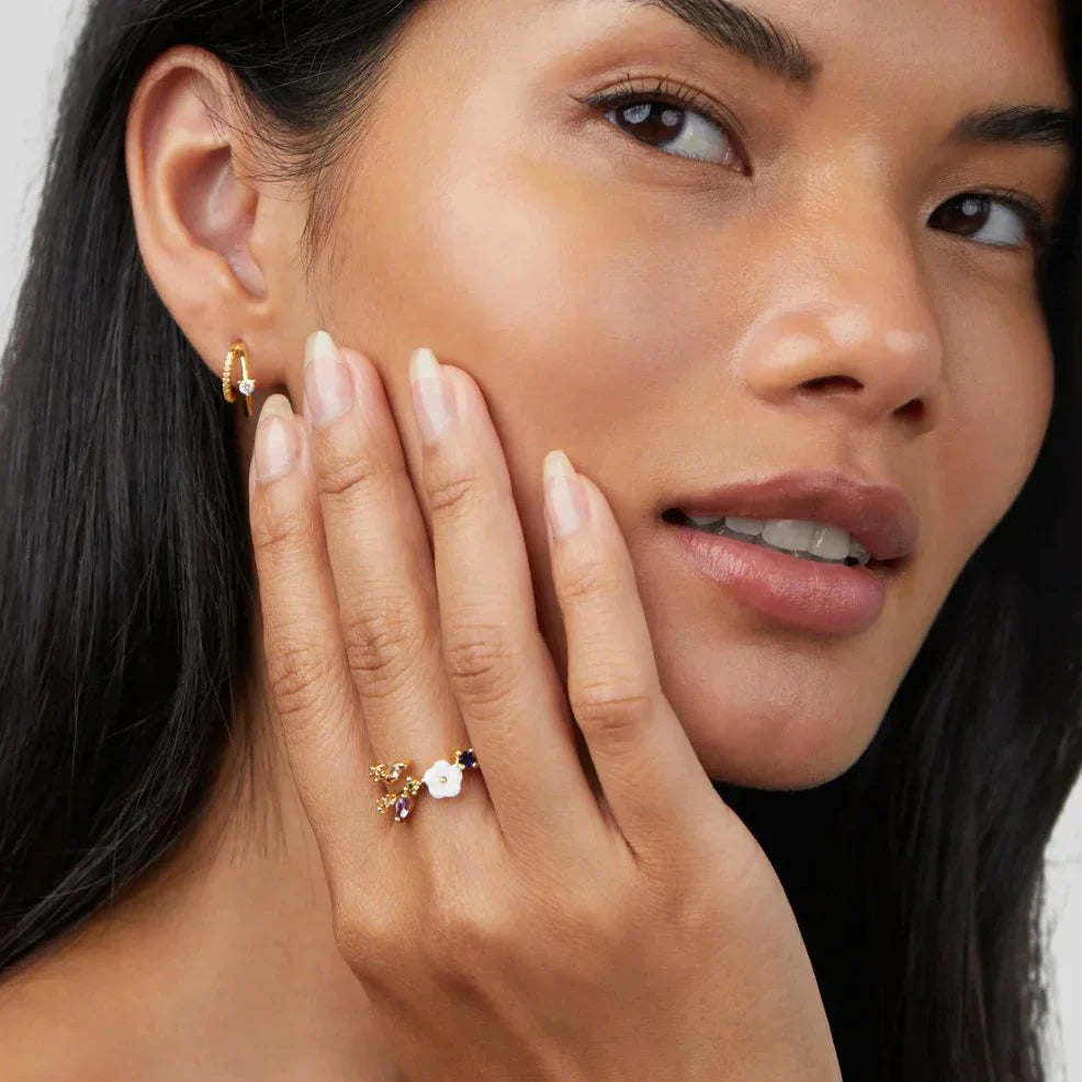 Bague Ajustable Fleur Épanouie - Finition Or et Zircon