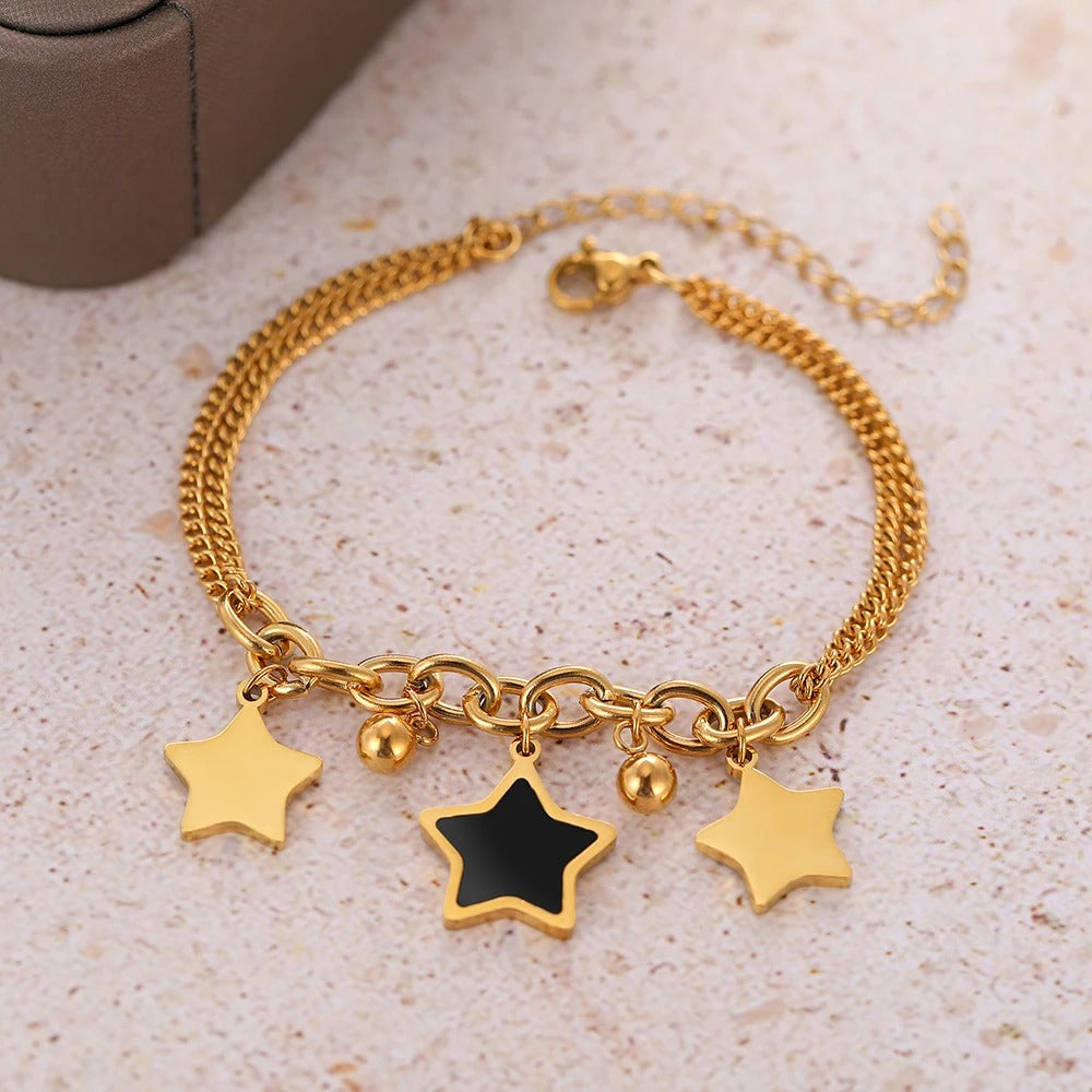 Bracelet Étoiles Kpop avec Breloques plaqué or 18K