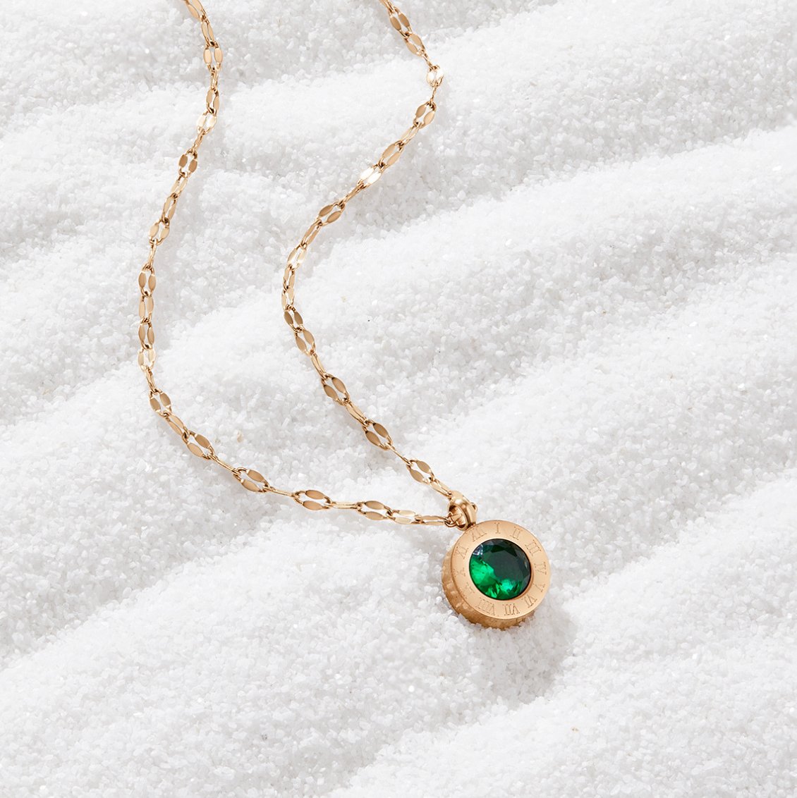 Collier Cristal Vert plaqué or 18K