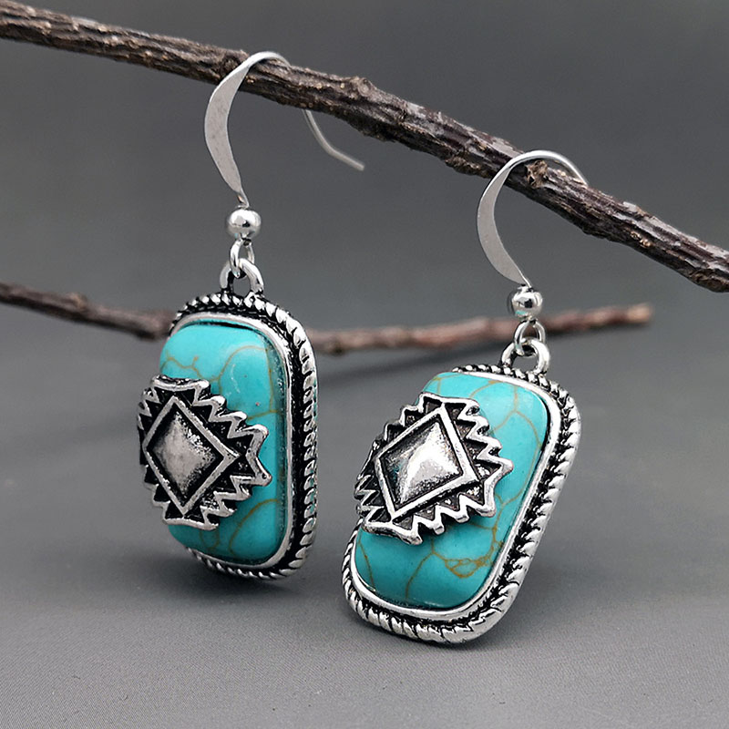 Boucles d'oreilles en argent ethnique avec pierre turquoise