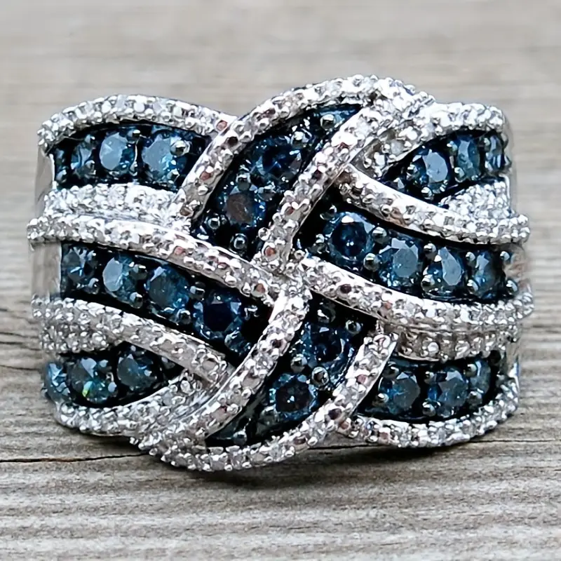 Bague en argent bleu tressé