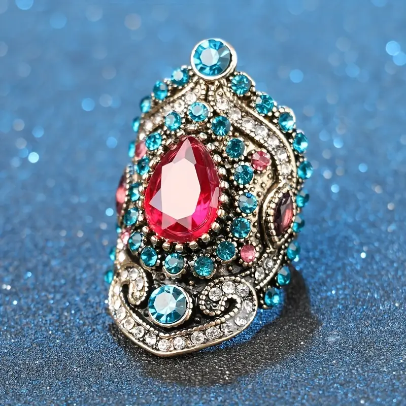 Vintage Crystal Blue & Red Ring