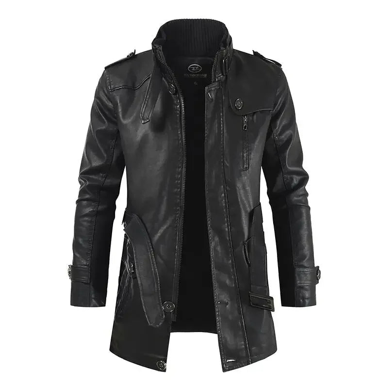 Veste de Biker Longue en Cuir Élégante