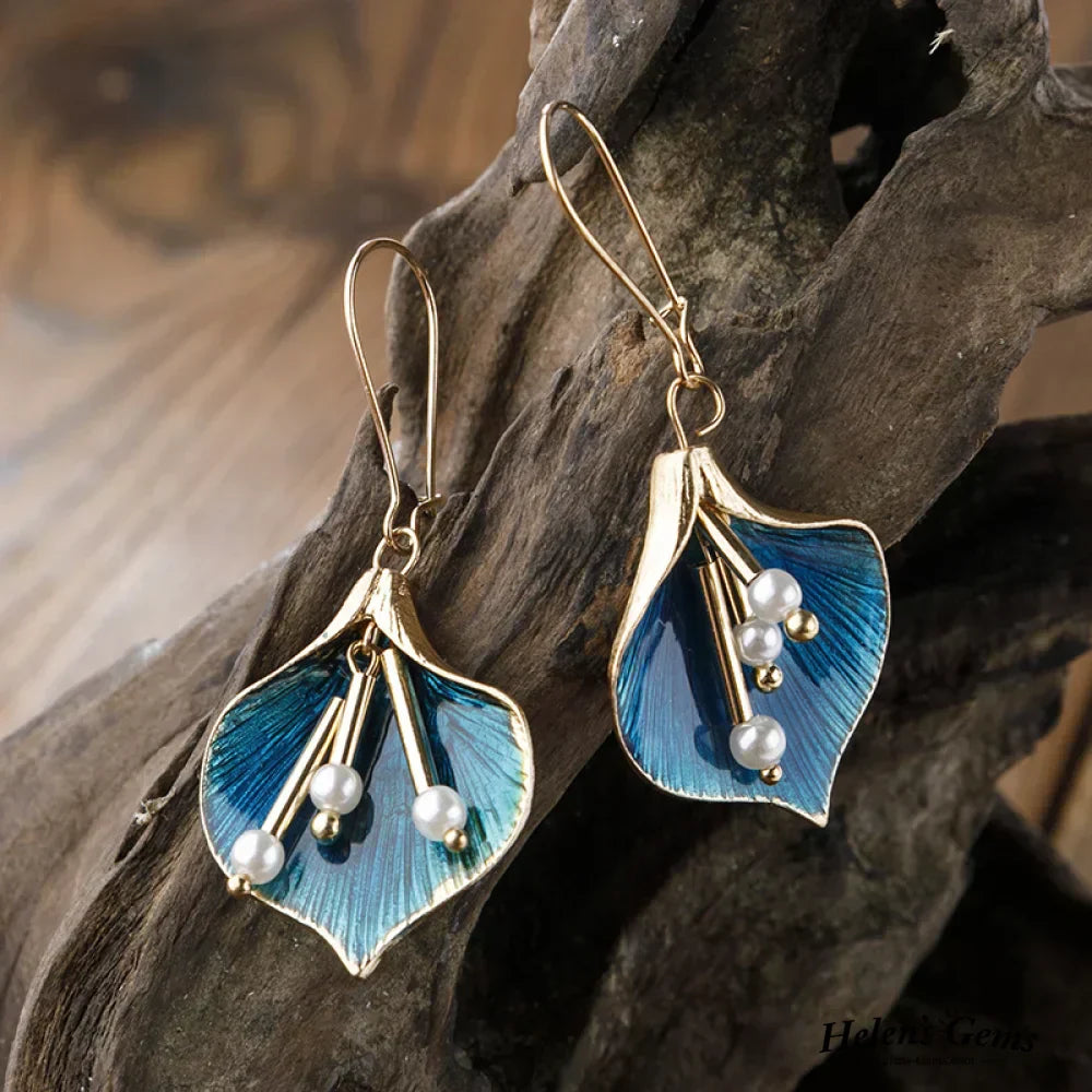 Boucles d'Oreilles Argentée Lotus Bleu Vintage