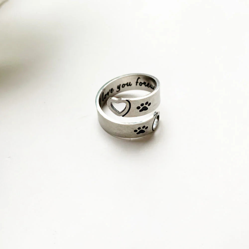 FAYAIE – Bague ajustable avec design de pattes et de cœur en argent