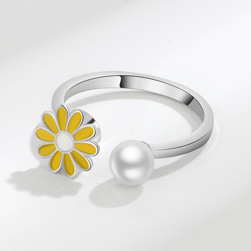 Yani – Bague Anti-Anxiété Daisy en Finition Argentée, Jaune et Rose