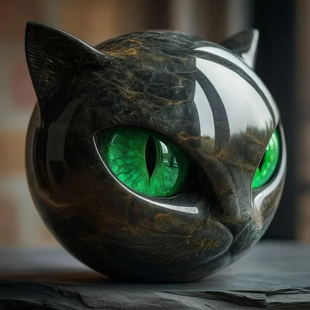 YANI - Sculpture de Tête de Chat Noir Mystique