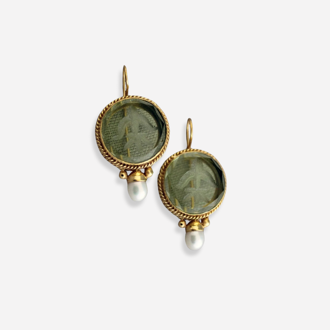Boucles d'Oreilles Vintage en Pierre Verte Arrondie