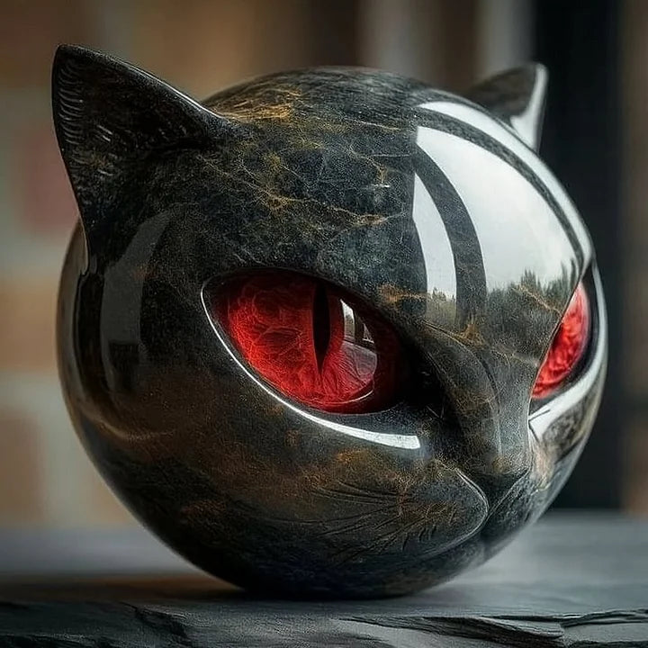 YANI - Sculpture de Tête de Chat Noir Mystique