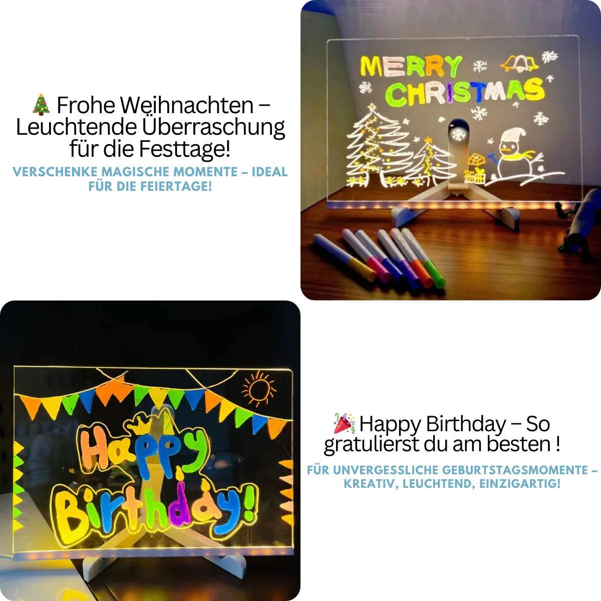 Tableau lumineux LED (incluant 7 stylos lumineux et 25 pochoirs)