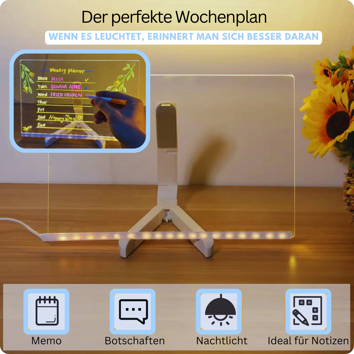 Tableau lumineux LED (incluant 7 stylos lumineux et 25 pochoirs)