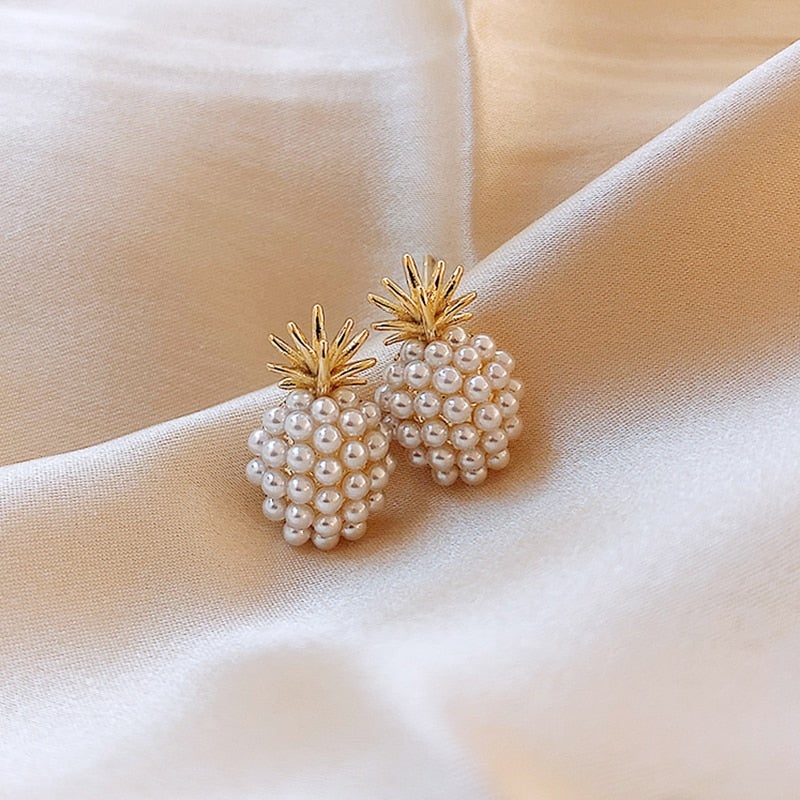 Boucles d'oreilles en ananas tropical et ornées de perles