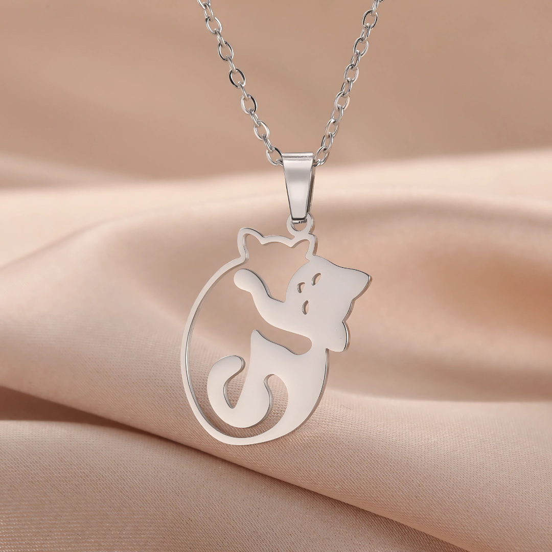 Collier Chat Câlin Finition Or Argent - Un Souvenir Durable