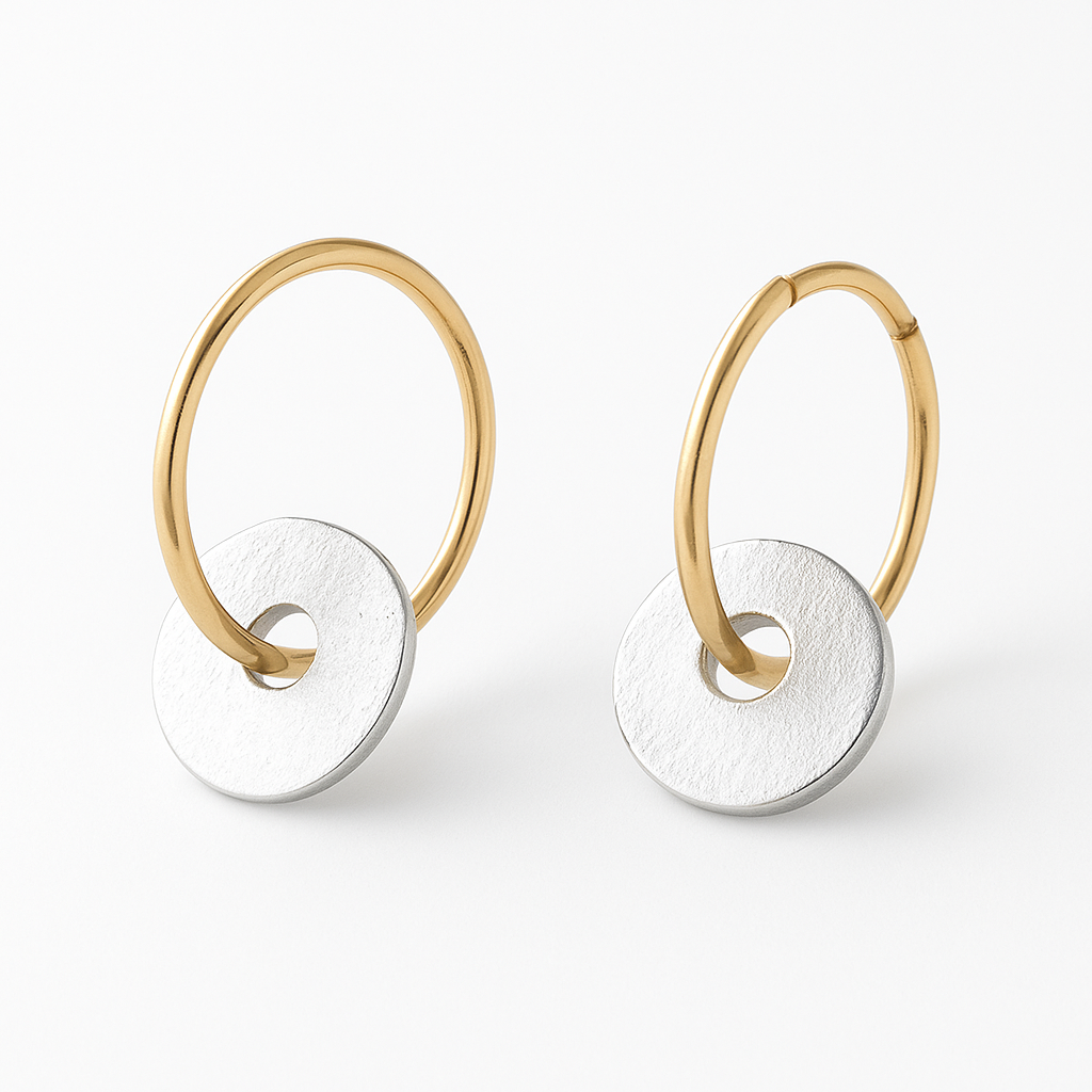 Boucles d'Oreilles Finition Or et Argent