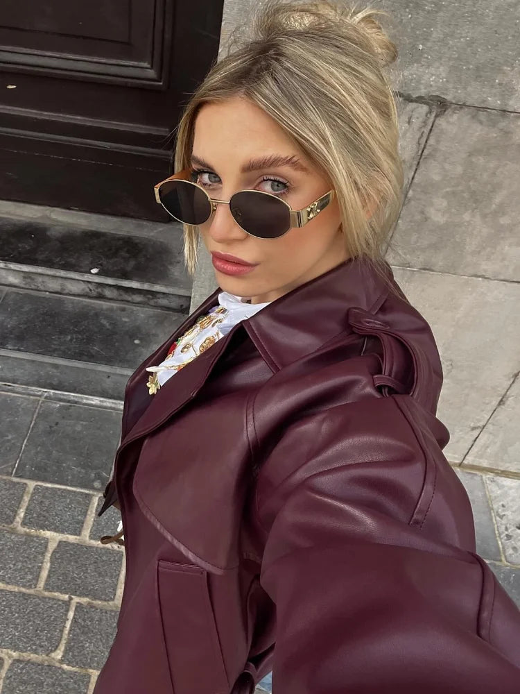 Yani -  Veste en Cuir Droite Avec Ceinture