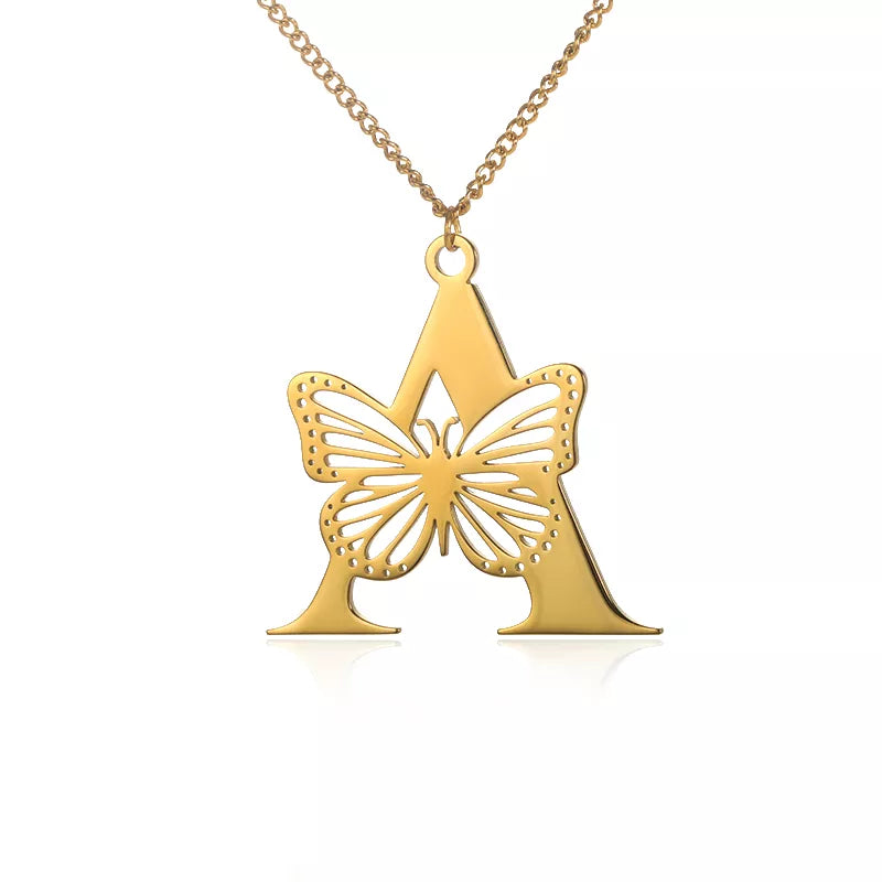 Collier initiales papillon liberté plaqué or 18 carats