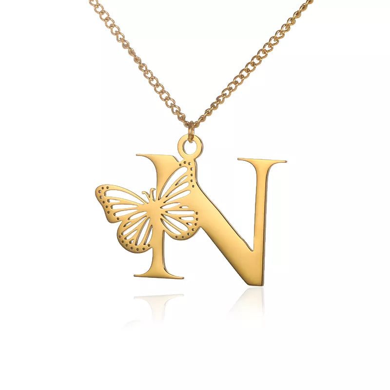 Collier initiales papillon liberté plaqué or 18 carats