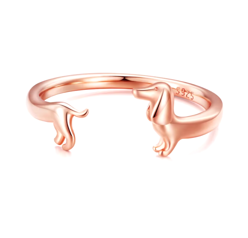 PEPI – Bague ajustable argentée et dorée enroulée en forme de teckel