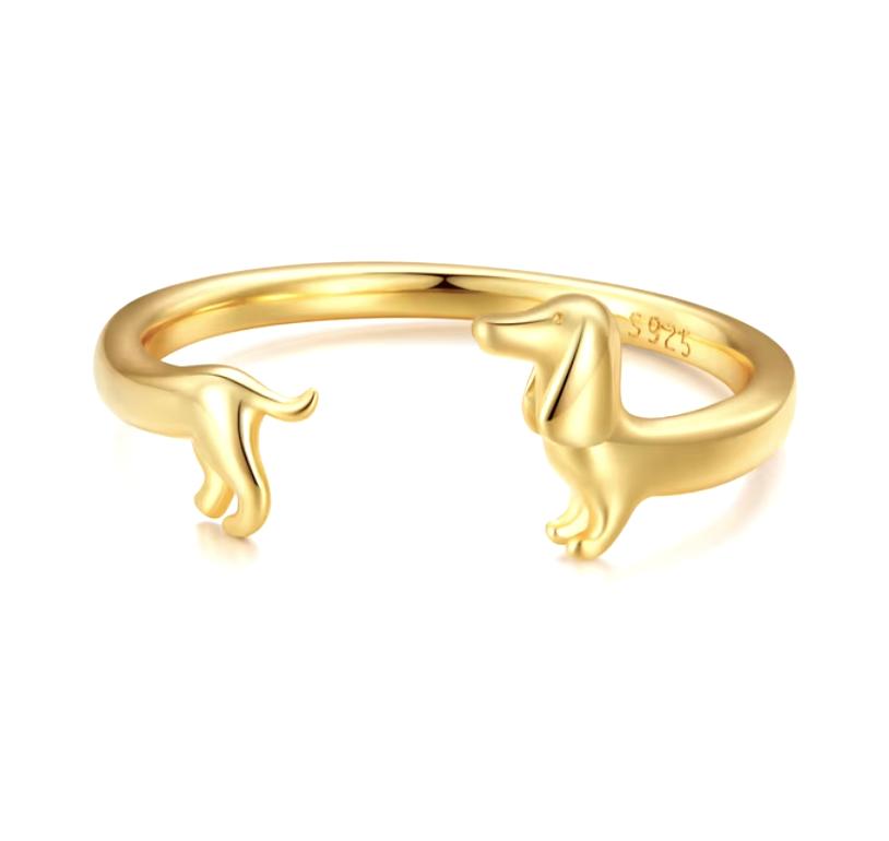 PEPI – Bague ajustable argentée et dorée enroulée en forme de teckel