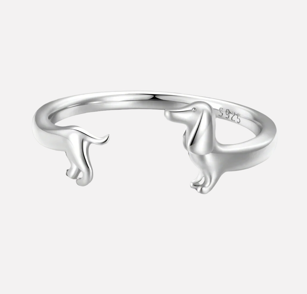 PEPI – Bague ajustable argentée et dorée enroulée en forme de teckel