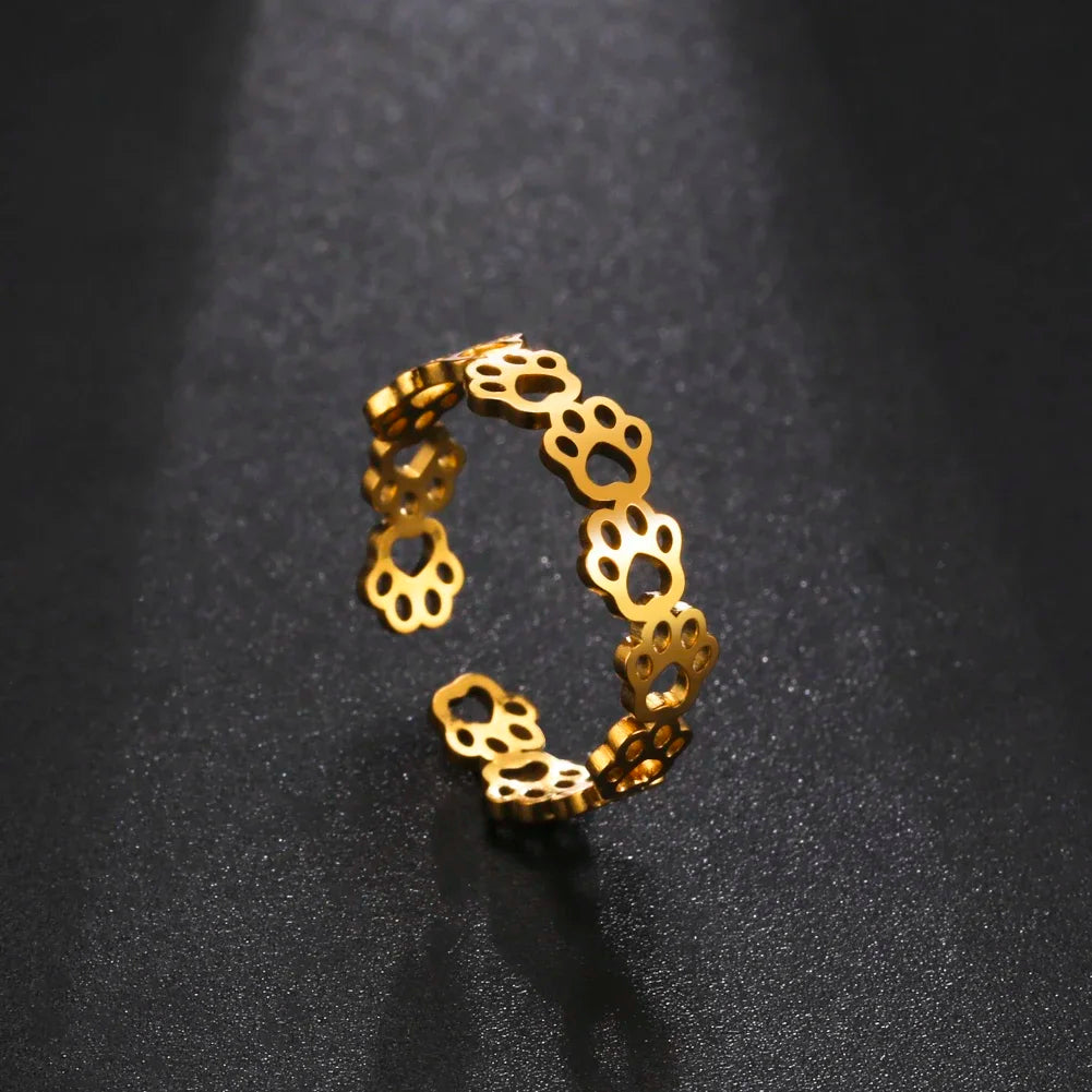 OVA – Bague empreinte de patte ajustable en argent et or