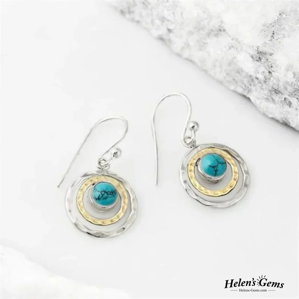 Boucles d'Oreilles Boho Saturnus avec Pierre Turquoise