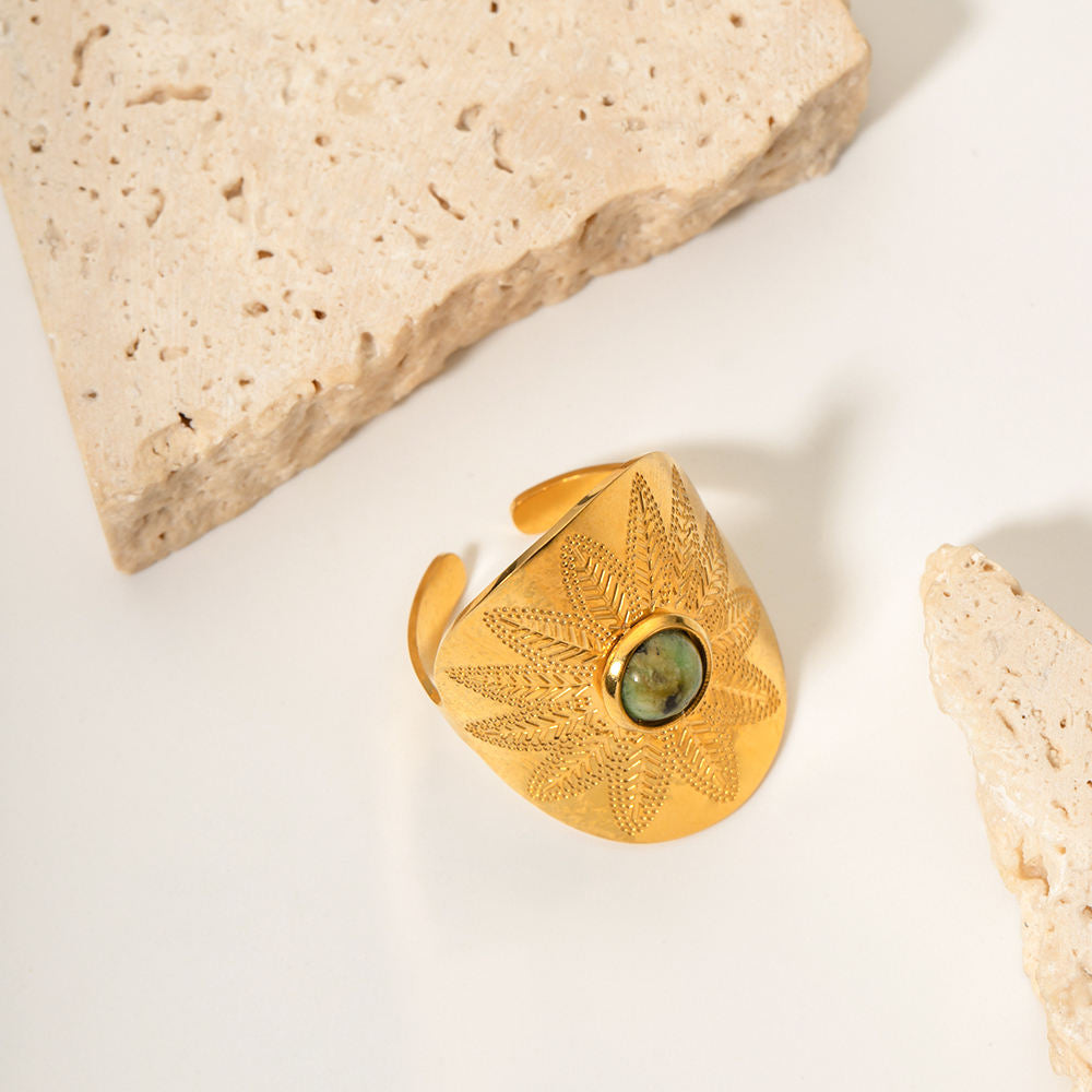 Bague Ajustable Turquoise Africaine plaquée or 18K avec zircon