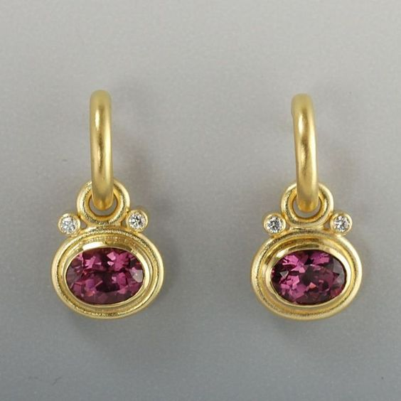 Boucles d'oreilles vintage en or avec zircon rouge