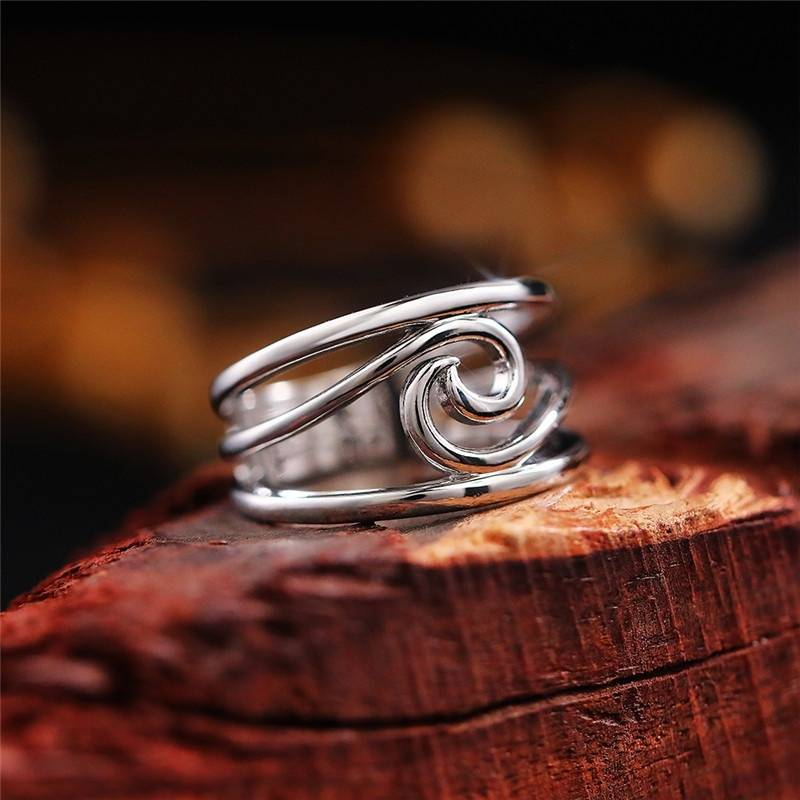 Bague Vintage en argent à vagues