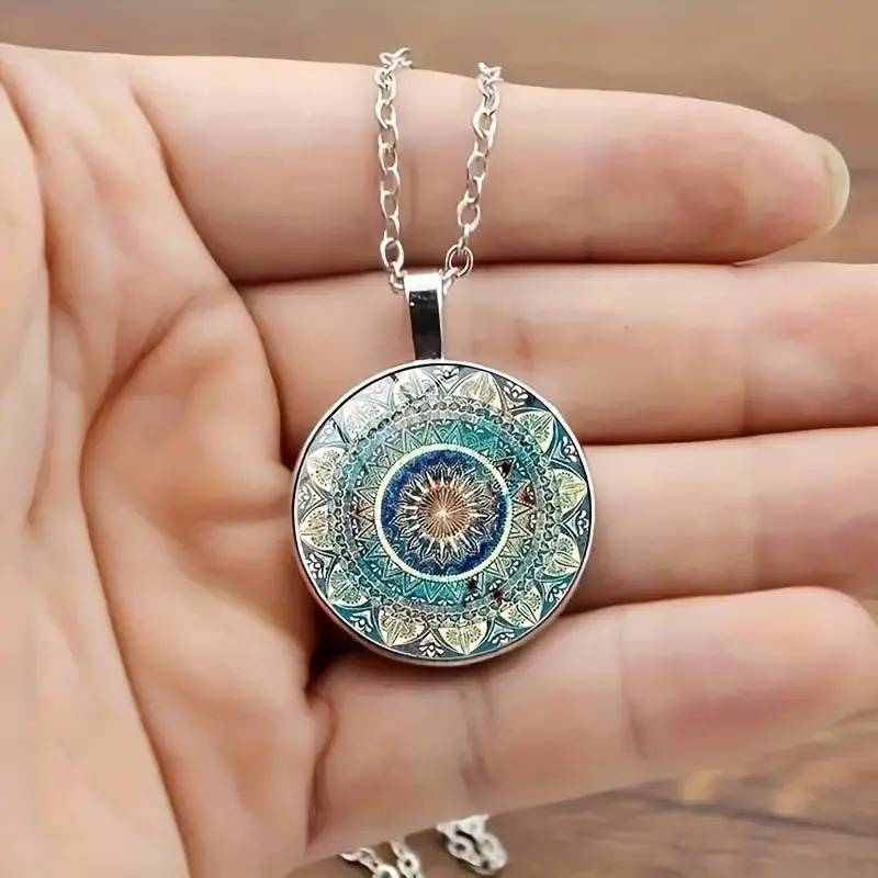 Collier vintage Mandala rond bleu