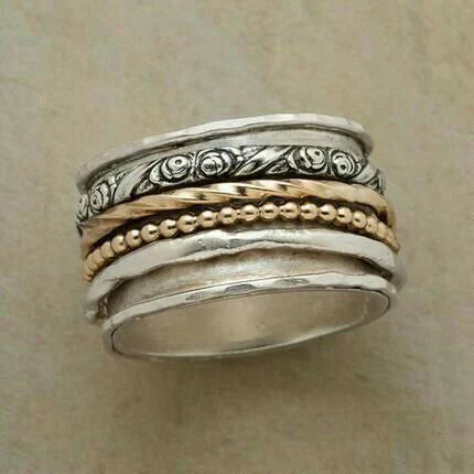 Bague vintage en argent et perles d'or