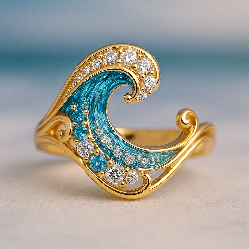 Bague à vagues bleu vif