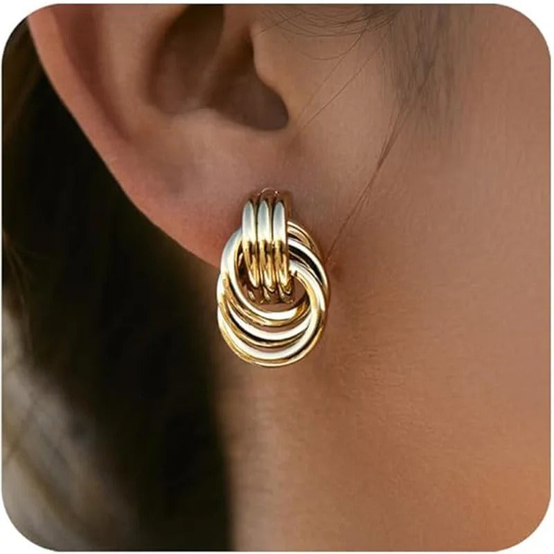 Boucles d’Oreilles Nœud Cercle plaqués or 18K